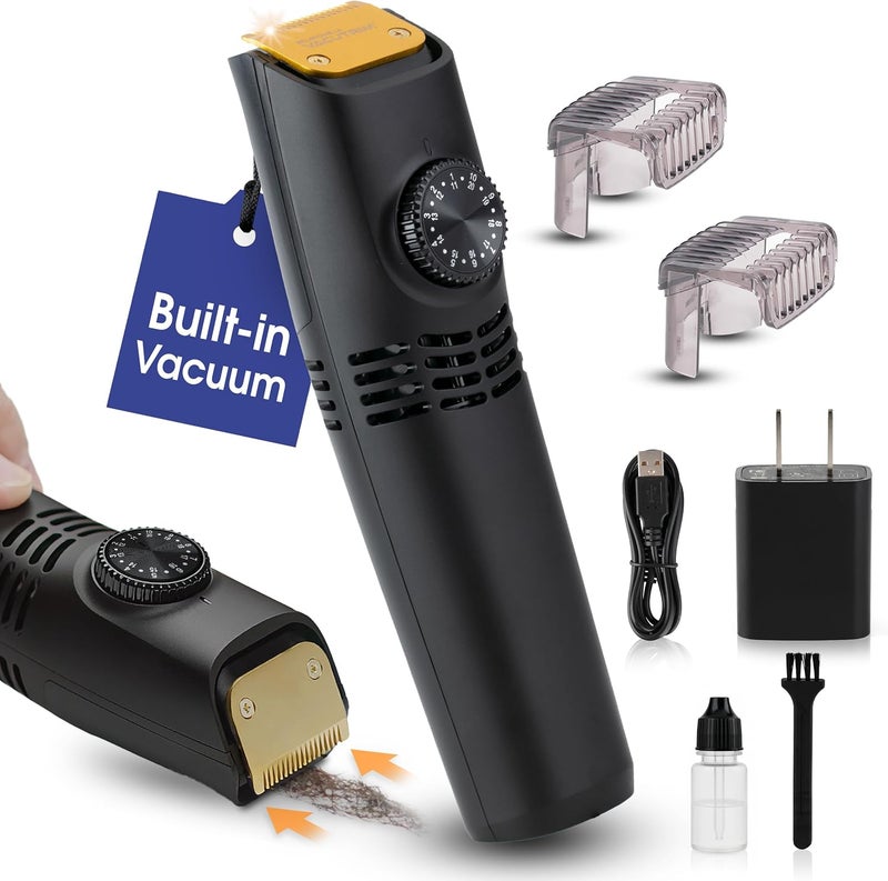 BELLHOWELL Vacutrim Cordless Mens Beard Trimmer, Rechargeable Electric Shaver with 20 Trim Setting Calibration Dial and Built-in Vacuum for Mustache, Sideburns. Facial Hair, Black, 7.5", As Seen On TV - Image 2